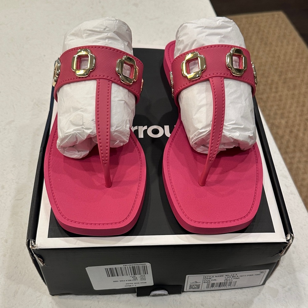 Larroude Fuchsia Sandals with Gold Buckles